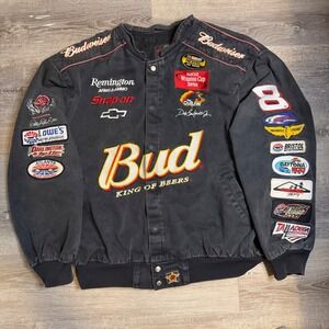 Dale Earnhardt Jr. Budweiser NASCAR Racing Jacket XXL JH Design Bud King of Beer